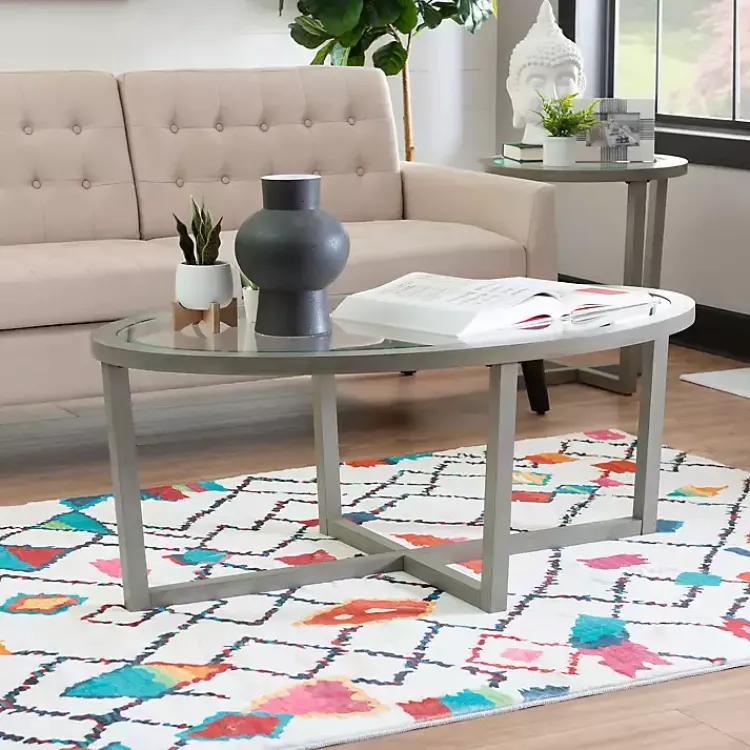 Kirklands Home Wood & Glass Top 3-pc. Table Set Gray New