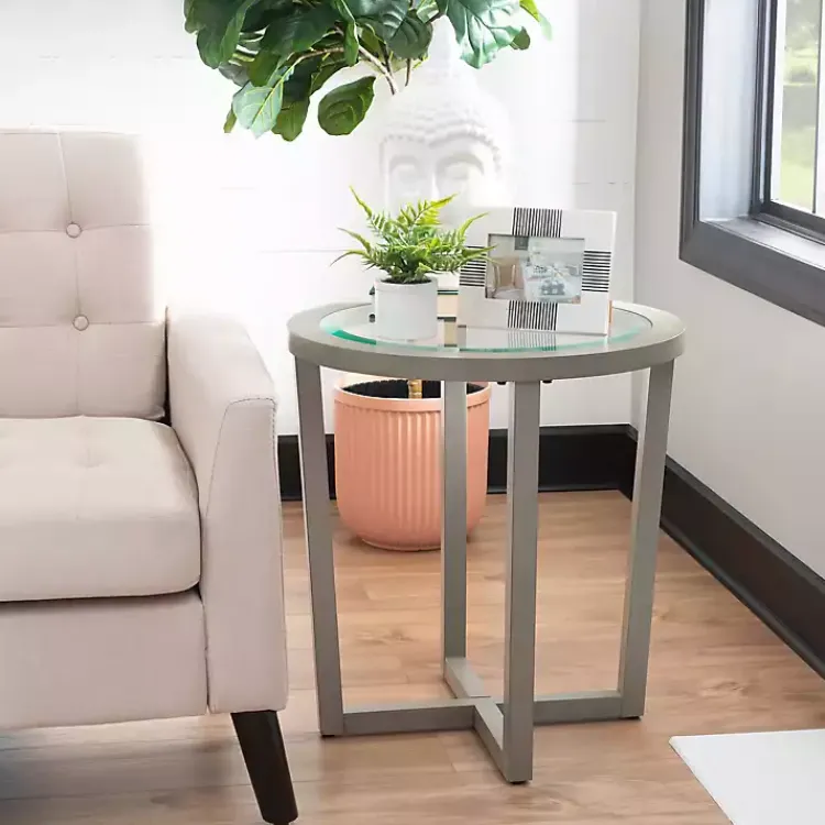 Kirklands Home Wood & Glass Top 3-pc. Table Set Gray New