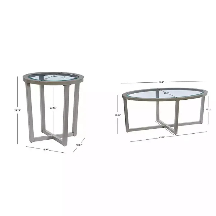Kirklands Home Wood & Glass Top 3-pc. Table Set Gray New