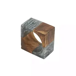 Kirklands Home Gray Wood and Resin Square Napkin Rings, Set of 4 Outlet