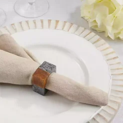 Kirklands Home Gray Wood and Resin Square Napkin Rings, Set of 4 Outlet