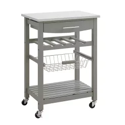 Kirklands Home Wood and Stainless Steel Kitchen Cart Gray Outlet