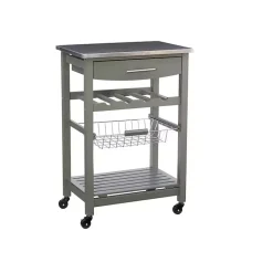 Kirklands Home Wood and Stainless Steel Kitchen Cart Gray Outlet