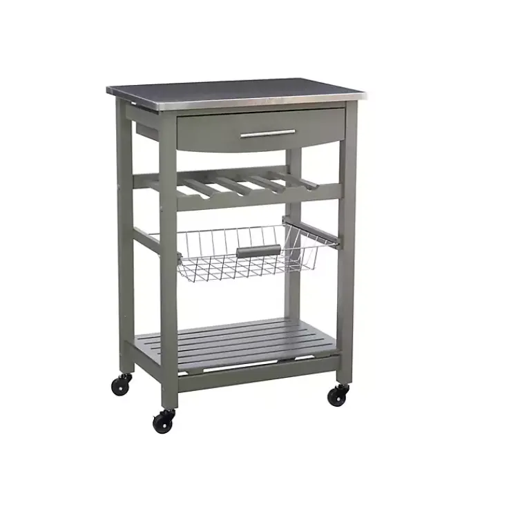 Kirklands Home Wood and Stainless Steel Kitchen Cart Gray Outlet