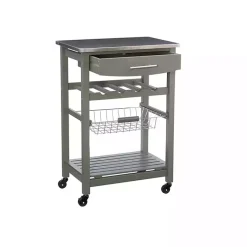 Kirklands Home Wood and Stainless Steel Kitchen Cart Gray Outlet