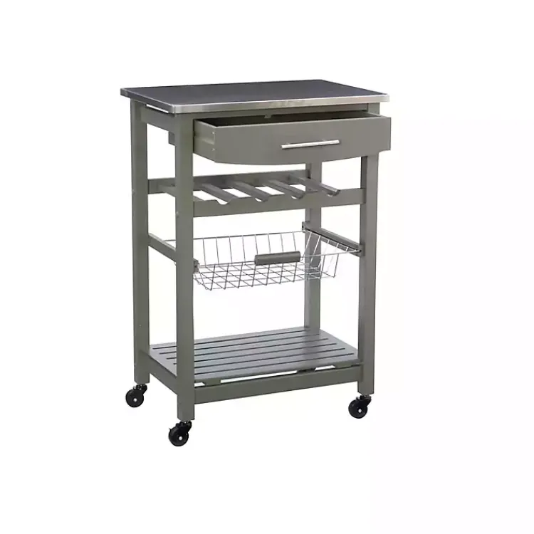 Kirklands Home Wood and Stainless Steel Kitchen Cart Gray Outlet