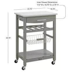 Kirklands Home Wood and Stainless Steel Kitchen Cart Gray Outlet