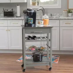 Kirklands Home Wood and Stainless Steel Kitchen Cart Gray Outlet