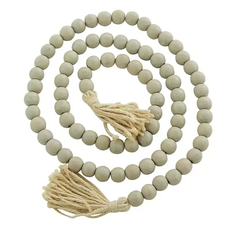 Decorative Accents>Kirklands Home Wood Beads Cream Tassel Garland Gray