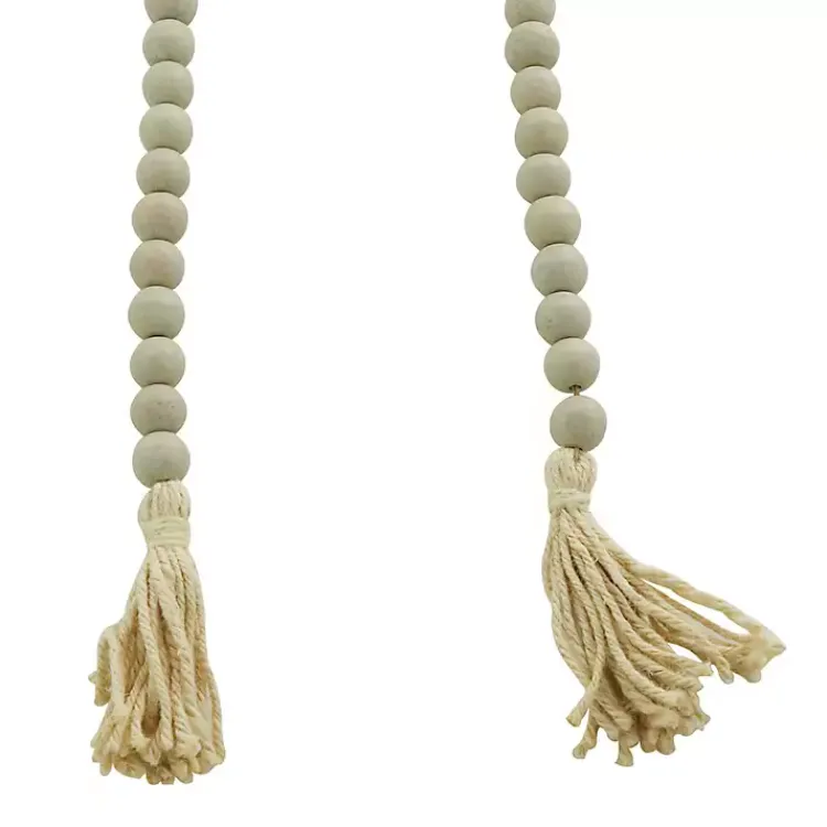 Decorative Accents>Kirklands Home Wood Beads Cream Tassel Garland Gray