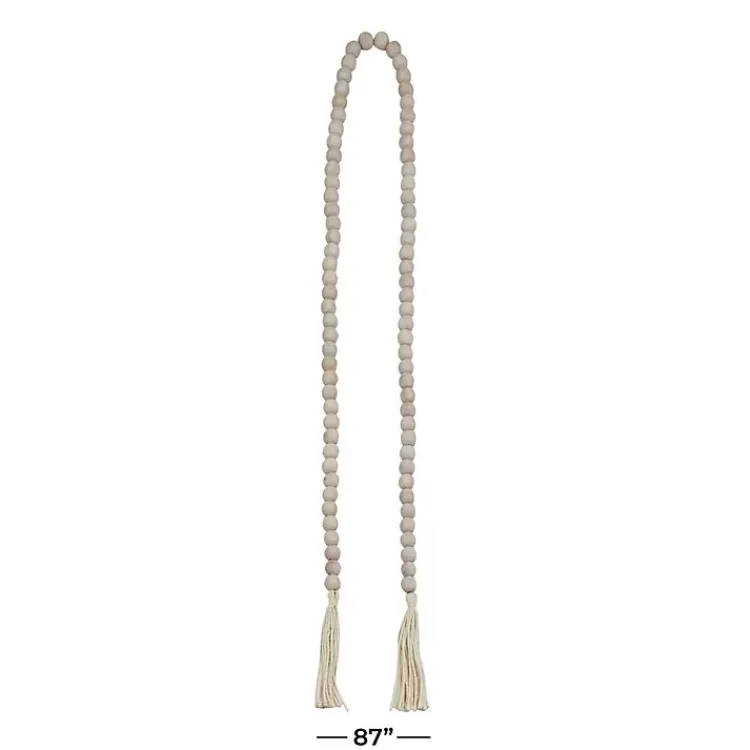 Decorative Accents>Kirklands Home Wood Beads Cream Tassel Garland Gray