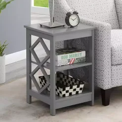 Kirklands Home Wood Diamond 2-Tier Accent Table Gray Clearance