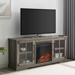 Kirklands Home Wood 2-Door LED Fireplace Cabinet Gray New