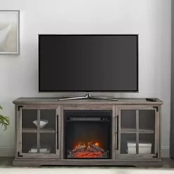 Kirklands Home Wood 2-Door LED Fireplace Cabinet Gray New