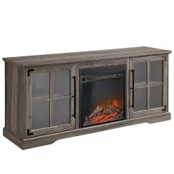 Kirklands Home Wood 2-Door LED Fireplace Cabinet Gray New