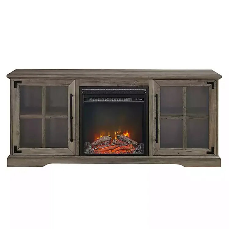 Kirklands Home Wood 2-Door LED Fireplace Cabinet Gray New