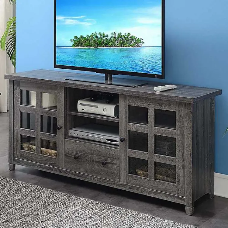 Kirklands Home Wood 2-Door Windowpane Media Cabinet Gray Discount