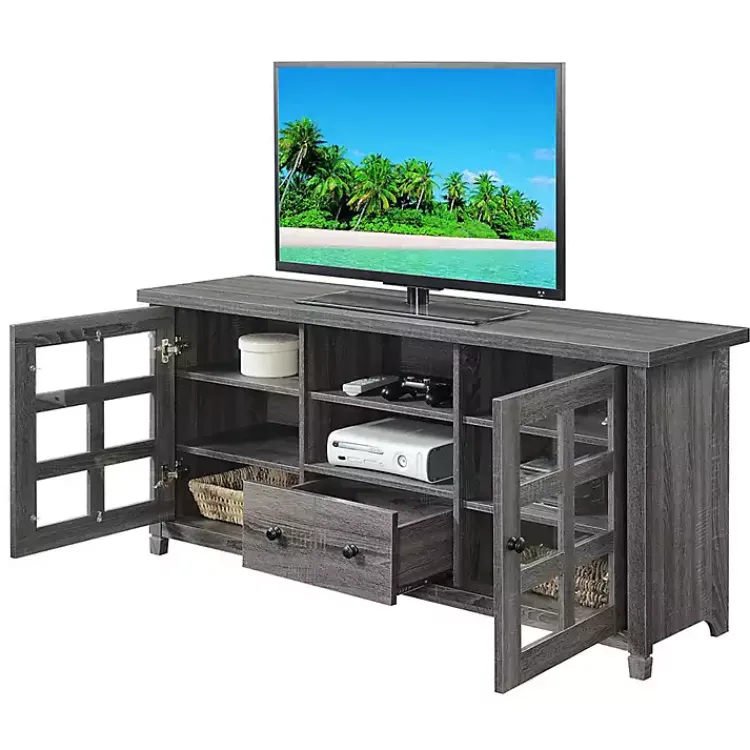 Kirklands Home Wood 2-Door Windowpane Media Cabinet Gray Discount
