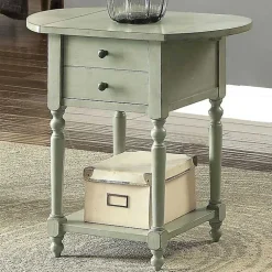 Kirklands Home Wood 2-Drawer Drop Leaf Side Table Gray Online