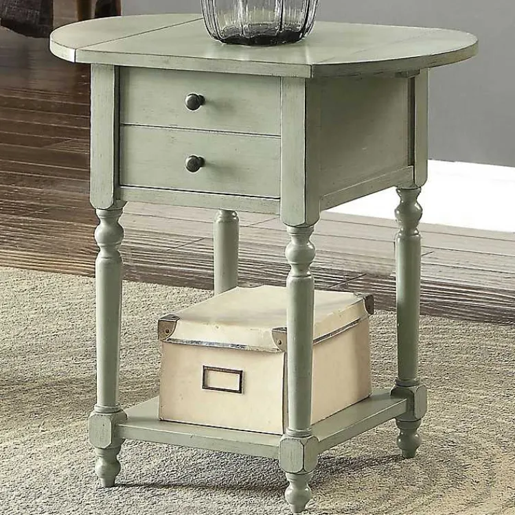 Kirklands Home Wood 2-Drawer Drop Leaf Side Table Gray Online
