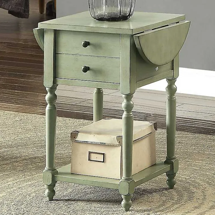 Kirklands Home Wood 2-Drawer Drop Leaf Side Table Gray Online