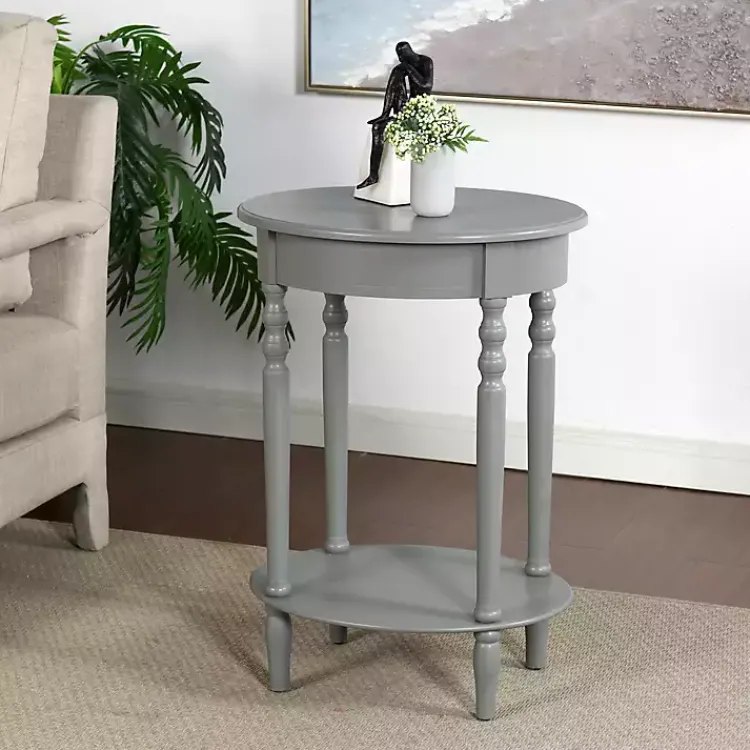 Kirklands Home Wood Oval Emily Accent Table Gray New
