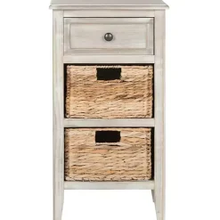 Kirklands Home Wood Side Table with Baskets Gray Sale