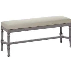 Kirklands Home Wood Upholstered Burlap Seat Bench Gray Outlet