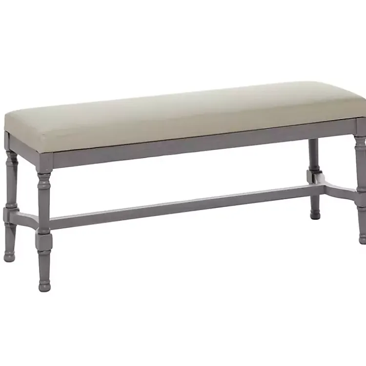 Kirklands Home Wood Upholstered Burlap Seat Bench Gray Outlet