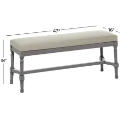 Kirklands Home Wood Upholstered Burlap Seat Bench Gray Outlet