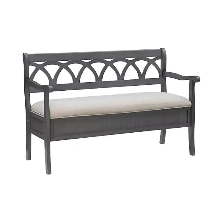 Kirklands Home Gray Wood Upholstered Storage Bench