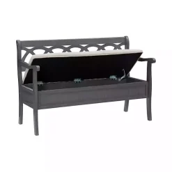 Kirklands Home Gray Wood Upholstered Storage Bench