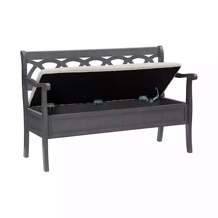 Kirklands Home Gray Wood Upholstered Storage Bench
