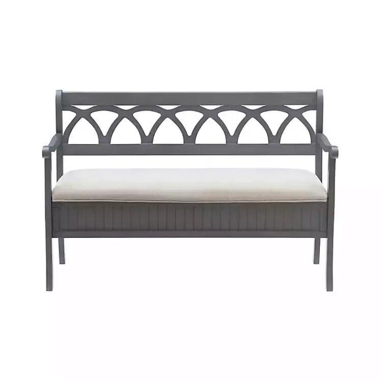 Kirklands Home Gray Wood Upholstered Storage Bench