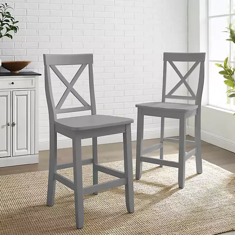 Kirklands Home Wood X-Back Counter Stools, Set of 2 Gray Outlet