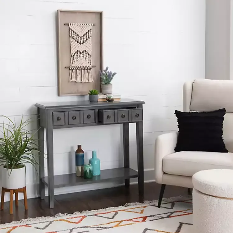 Kirklands Home Wooden Console Table with Double Drawers Gray Discount