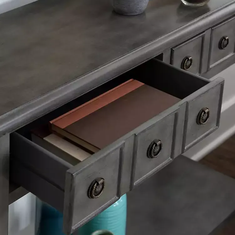 Kirklands Home Wooden Console Table with Double Drawers Gray Discount