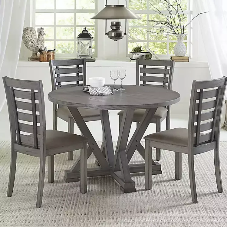 Kirklands Home Gray Wooden Fiji Round Dining Table Outlet