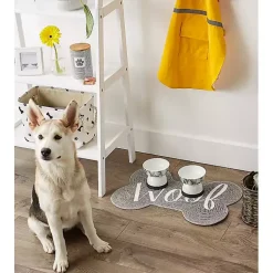 Kirklands Home Gray Woof Bone Pet Bowl Mat Hot