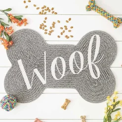 Kirklands Home Gray Woof Bone Pet Bowl Mat Hot