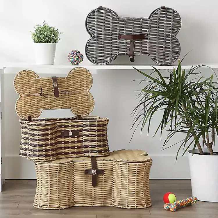 Baskets & Boxes>Kirklands Home Woven Bone Shaped Basket, 17 in. Gray