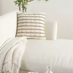 Pillows>Kirklands Home Woven Knotted Stripes Throw Pillow Gray