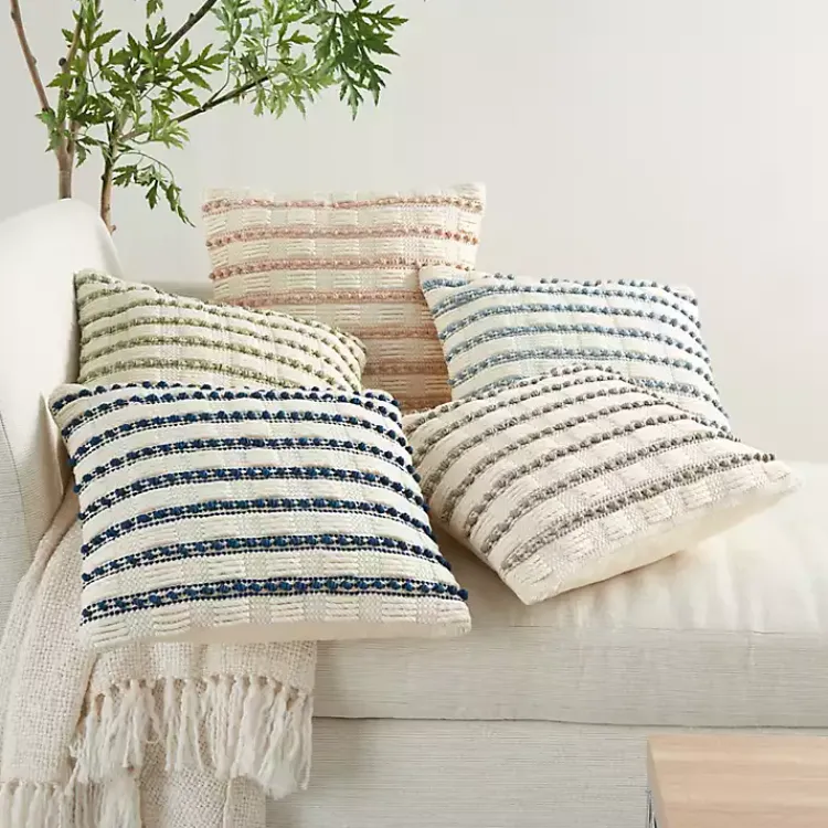 Pillows>Kirklands Home Woven Knotted Stripes Throw Pillow Gray