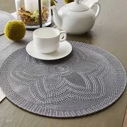 Kirklands Home Woven Round Placemats, Set of 6 Gray New