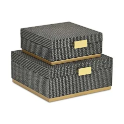 Baskets & Boxes>Kirklands Home Gray Woven Square Decorative Boxes, Set of 2
