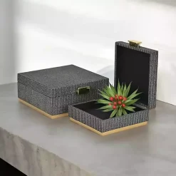 Baskets & Boxes>Kirklands Home Gray Woven Square Decorative Boxes, Set of 2