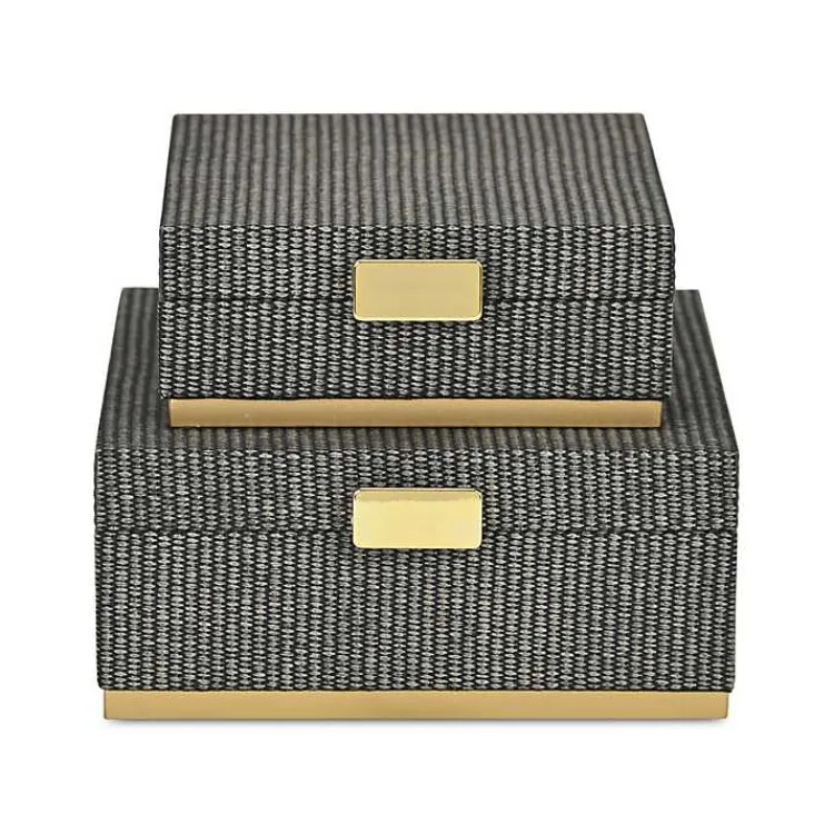 Baskets & Boxes>Kirklands Home Gray Woven Square Decorative Boxes, Set of 2
