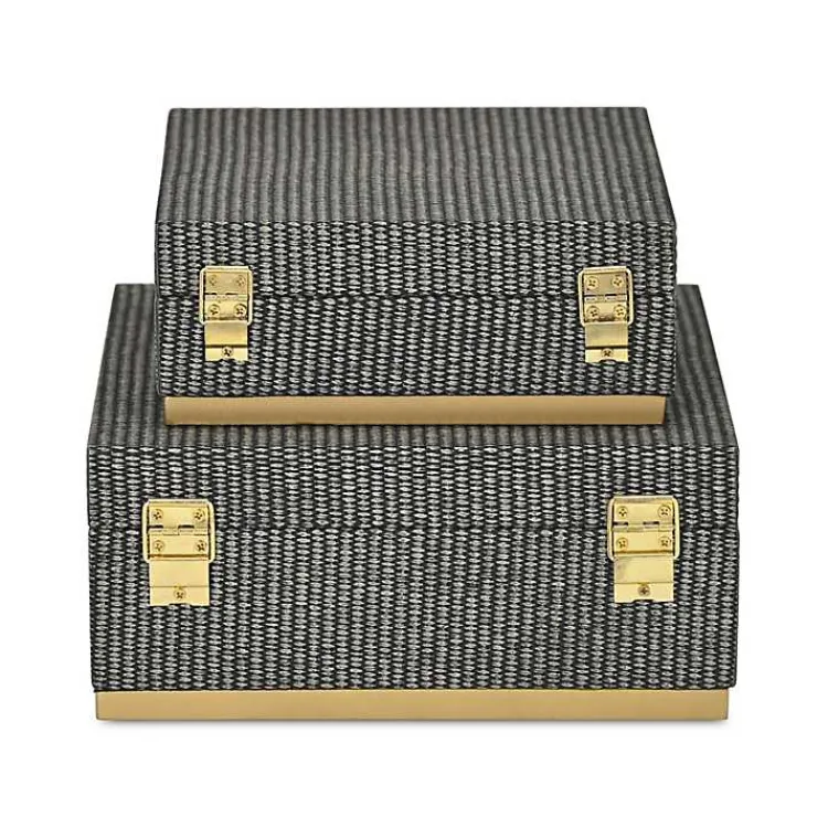 Baskets & Boxes>Kirklands Home Gray Woven Square Decorative Boxes, Set of 2