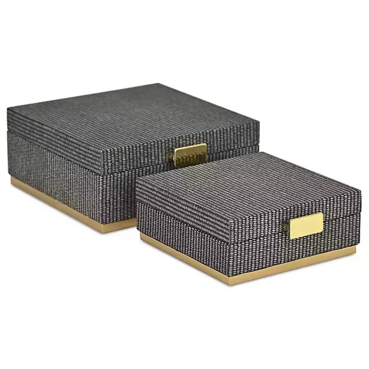 Baskets & Boxes>Kirklands Home Gray Woven Square Decorative Boxes, Set of 2