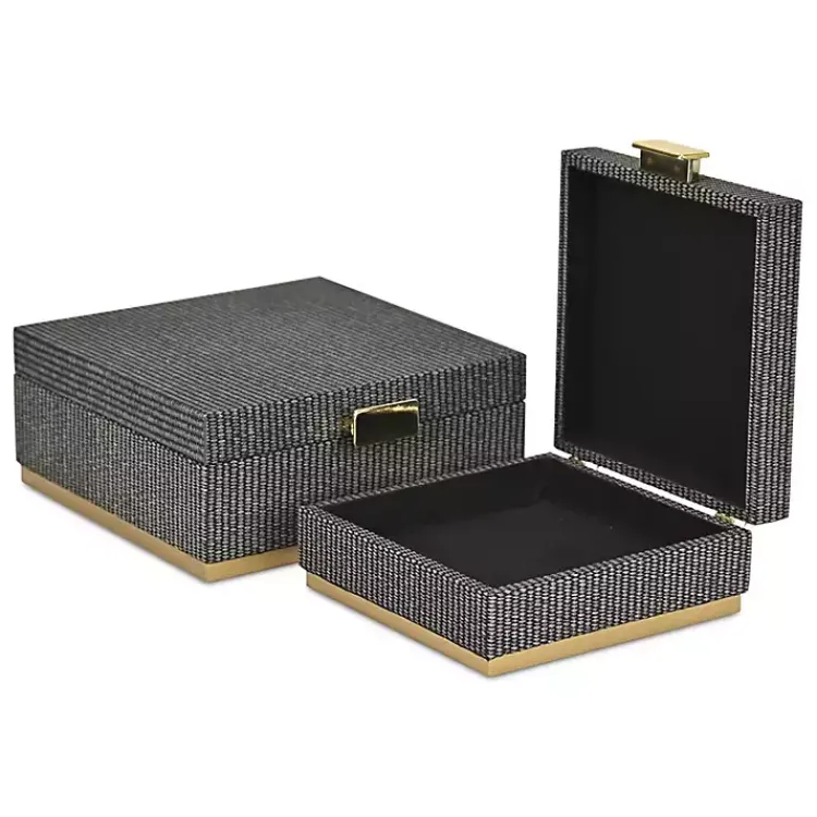 Baskets & Boxes>Kirklands Home Gray Woven Square Decorative Boxes, Set of 2
